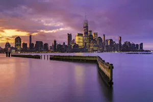 Jersey City Premium Framed Print Collection: Manhattan Skyline with One World Trade Center at sunrise, New York City, New York State