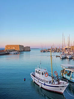 Isle Collection: Old Venetian Port and The Koules Fortress at sunset, City of Heraklion, Crete, Greece