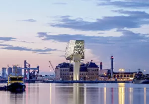 Docks Pillow Collection: Port Authority Building by Zaha Hadid at dusk, Kattendijkdok, Antwerp, Belgium