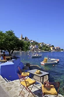 Symi Harbour Collection: Restaurant In Symi Harbour, Symi, Dodecanese, Greek Islands, Greece, Europe