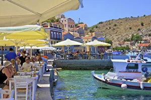 Symi Harbour Collection: Restaurant In Symi Harbour, Symi, Dodecanese, Greek Islands, Greece, Europe