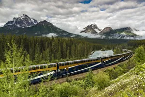Canadian Rockies Jigsaw Puzzle Collection: Rocky Mountaineer passenger train at Morants Curve, Banff National Park, Alberta