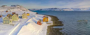 Finland Premium Framed Print Collection: Snowy road in the coastal village of Veines, Kongsfjord, Varanger Peninsula