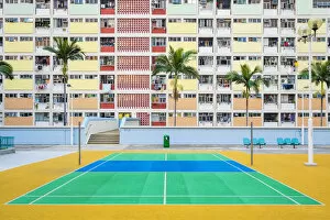 Related Images Pillow Collection: Empty tennis court at Choi Hung Estate, one of the oldest public housing estates in