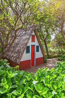 Funchal Photo Mug Collection: Traditional thatched triangular house inside Botanical garden of Madeira, Santa Maria Maior