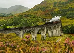 Viaducts Premium Framed Print Collection: UK, Scotland, Highlands, Jacobite Steam Train crossing the Glenfinnan Viaduct