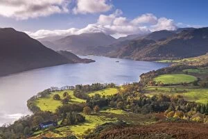 Ullswater Cushion Collection: Ullswater from Gowbarrow Fell, Lake District National Park, Cumbria, England. Autumn