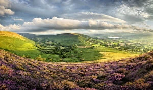 Lakes Fine Art Print Collection: View over the Brecons Beacons, Llangorse Lake and Cwm Sorgwm from Mynydd Troed in The
