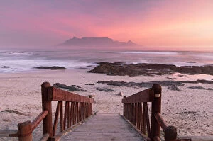 Coastal scenery paintings Collection: View of Table Mountain from Bloubergstrand at sunset, Cape Town, Western Cape, South