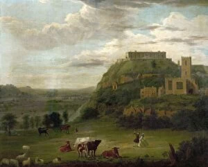 Hill Collection: View of Nottingham Castle with St Nicholas Church and Houses