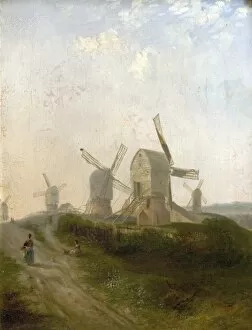 Usk Pillow Collection: Windmills on Nottingham Forest - Henry Smyth