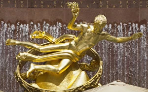 Greek mythology sculptures Metal Print Collection: Prometheus statue, Rockefeller Center Plaza, Manhattan, New York City, New York, USA