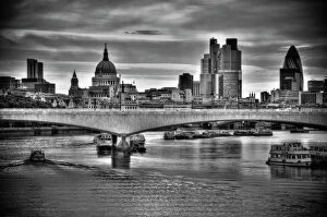 Black and White Pillow Collection: UK, London, The City, Waterloo Bridge over River Thames
