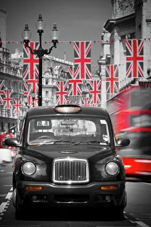 Taxis Collection: UK. London. Regent Street. Union Jack decorations for Royal Wedding