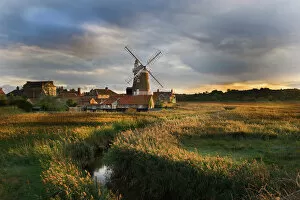 Habitat Collection: Reedbed and Cley Mill at Cley North Norfolk on a stormy evening in October