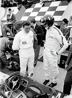 Latest Images Canvas Print Collection: Jim Clark and Graham Hill with Lotus 49 during 1967 British Grand Prix