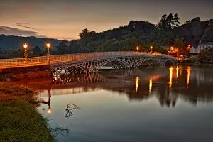 High Collection: Bridge over river during high tide at dusk, Old Wye Bridge, Chepstow, River Wye, Wye Valley