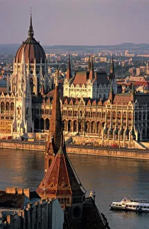 David Barnes Collection: Budapest, Hungary, Danube River, Parliament House, Calvinist Church