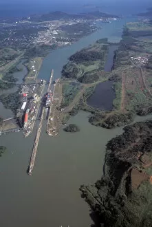 America Canvas Print Collection: Central America, Panama, Panama Canal. Miraflores Locks, aerial view
