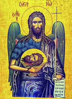 Cultural icons Pillow Collection: Christ Angel John the Baptist Head Golden Icon Saint Georges Greek Orthodox
