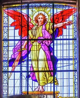 Temple Collection: Colorful Archangel Uriel Stained glass Cathedral Puebla, Mexico