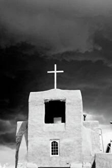 Related Images Framed Print Collection: Cross on oldest church, San Miguel, Santa Fe, New Mexico, USA