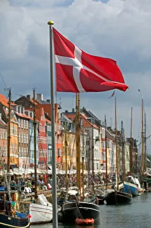 David Barnes Collection: Danish flag, Nyhavn, Copenhagen, Denmark