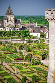 Renaissance art Photo Mug Collection: Gardens and village, Chateau de Villandry, Villandry, Loire Valley, France