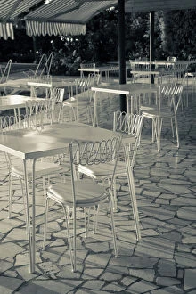 Abstract art Collection: Italy, Brescia Province, Sirmione. Lakeside cafe tables