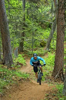 Mountain Bikes Collection: Jared Lynch mountain biking the north end of the Whitefish Trail near Whitefish, Montana