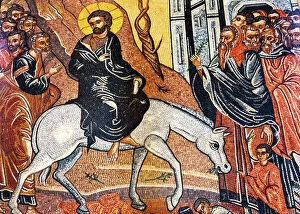Religious Photographic Print Collection: Jesus Christ Palm Sunday Donkey Mosaic Saint Georges Greek Orthodox Church Madaba Jordan
