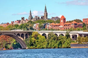 Universities Photographic Print Collection: Key Bridge Potomac River Georgetown University Washington DC from Roosevelt Island