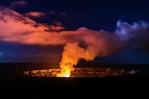 Related Images Cushion Collection: Lava steam vent glowing at night in the Halemaumau Crater, Hawaii Volcanoes National Park