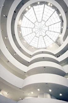 Spiral Collection: Looking up at the skylight and upper levels of the Guggenheim museum in New York city