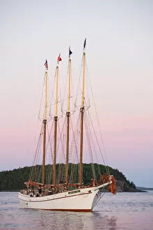 Oceanic Collection: The four masted schooner, Margaret Todd, sets sail in Frenchman Bay. Bar Harbor, Maine