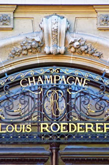 Signs Pillow Collection: The portico in wrought iron on entrance door to Champagne Louis Roederer, Reims