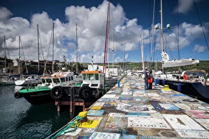 Azores Collection: Portugal, Azores, Faial Island. Horta Marina with paintings by yacht crews on its piers