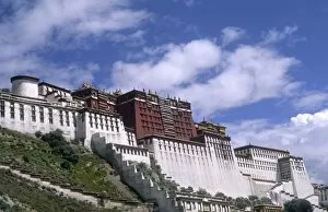 Chinese Photographic Print Collection: Potala Palace on mountain the home of the Dalai Lama in capital city of Lhasa Tibet China