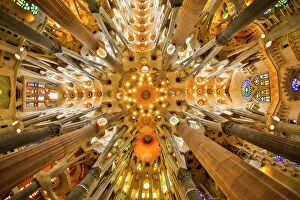 Works of Antoni Gaudi Glass Place Mat Collection: Spain, Barcelona. Sagrada Familia ceiling