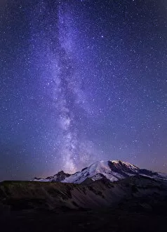 Galaxy Collection: USA, Washington State, Mt. Rainier National Park. Stars and the Milky Way light the sky above Mt