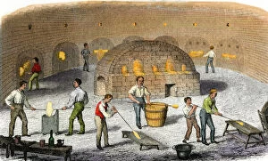Factory Photo Mug Collection: Blowing glass in a British factory, 1800s