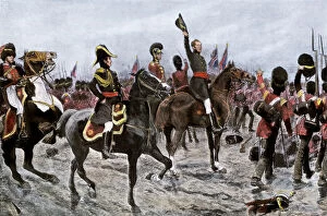 19th Century Collection: British army advancing at the Battle of Waterloo, 1815