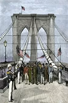 Brooklyn Bridge Photo Mug Collection: Brooklyn Bridge opened by President Chester Arthur