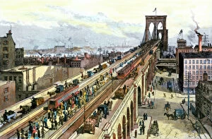 Brooklyn Bridge Metal Print Collection: Busy Brooklyn Bridge the year it opened, 1883
