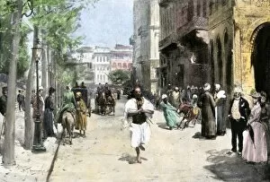 Africa history Photo Mug Collection: Busy Cairo street in the late 1800s