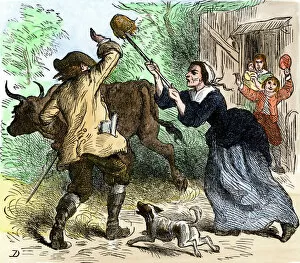 Colony Collection: Carolina colonist refusing to pay taxes, 1700s
