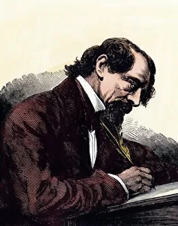 Charles Dickens Collection: Charles Dickens writing