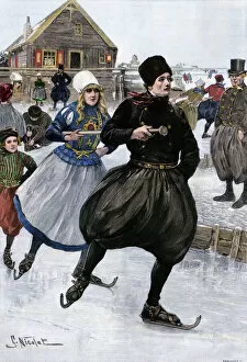 Skating Collection: Dutch skaters on the Zuider Zee, 1800s