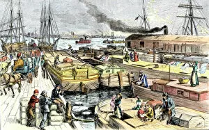 Erie Canal Collection: Erie Canal boats wintering in New York harbor