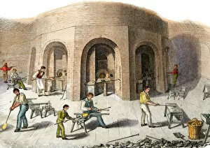 Flint Premium Framed Print Collection: Glass factory workers in Britain, 1800s